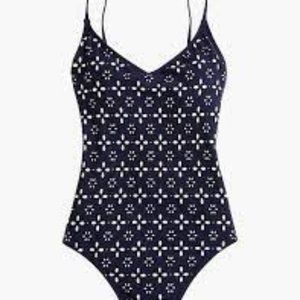 J.Crew navy one piece swimsuit in laser cut eyelet size 4